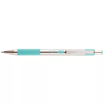   Golyóstoll, 0,24 mm, nyomógombos, rozsdamentes acél, pasztellzöld tolltest, ZEBRA "F-301", kék