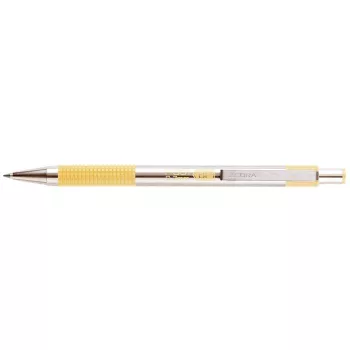   Golyóstoll, 0,24 mm, nyomógombos, rozsdamentes acél, pasztellsárga tolltest, ZEBRA "F-301", kék