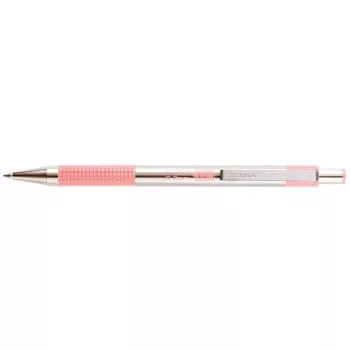  Golyóstoll, 0,24 mm, nyomógombos, rozsdamentes acél, pasztell rózsaszín tolltest, ZEBRA "F-301", kék