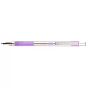   Golyóstoll, 0,24 mm, nyomógombos, rozsdamentes acél, pasztell-lila tolltest, ZEBRA "F-301", kék