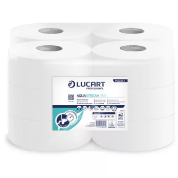   Toalettpapír, 2 rétegű, nagytekercses, 150 m, 19 cm átmérő, LUCART "Aquastream 150", fehér