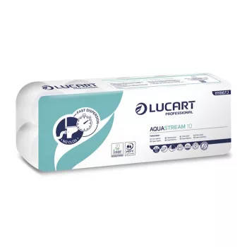  Toalettpapír, 2 rétegű, 10 tekercs, kistekercses, 22 m, LUCART "Aquastream 10"
