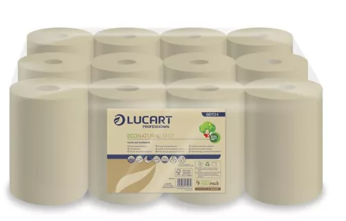 Kéztörlő, tekercses, 2 rétegű, LUCART "EcoNatural 14 CF", havanna barna