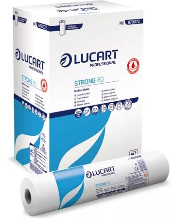 Vizsgálóasztal terítő, 2 rétegű, 59 cm x 80 m, 1 tekercs, LUCART "Strong 80", hófehér