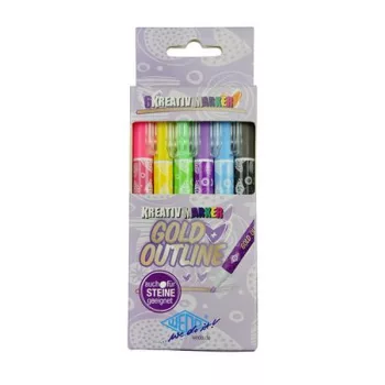   Filctoll készlet, 1-2 mm, metál arany, WEDO, 6 különböző színű kontúrral