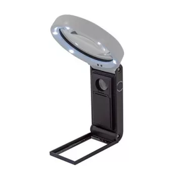   Nagyító, 90 mm, kihajtható állvánnyal, LED fénnyel, WEDO, fekete/fehér