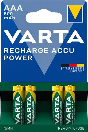 Tölthető elem, AAA mikro, 4x800 mAh, előtöltött, VARTA "Power"