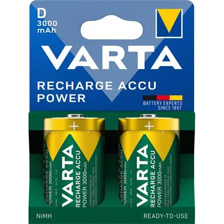 Tölthető elem, D góliát, 2x3000mAh, előtöltött, műanyagmentes, VARTA "Power"
