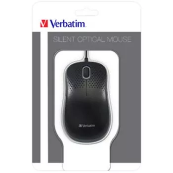   Egér, vezetékes, optikai, normál méret, USB, VERBATIM "Silent", fekete