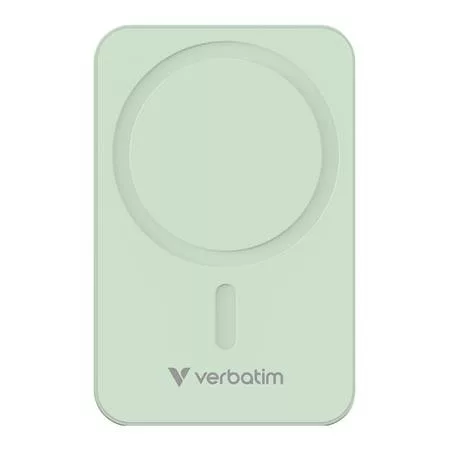 Power bank, mágneses (vezeték nélküli), 20.000mAh, VERBATIM "Charge n Go Essentials", zöld