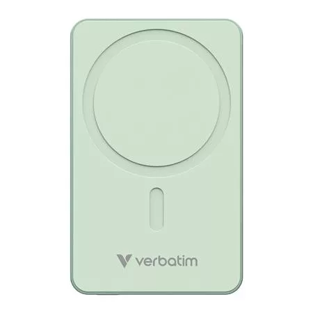 Power bank, mágneses (vezeték nélküli), 10.000mAh, VERBATIM "Charge n Go Essentials", zöld