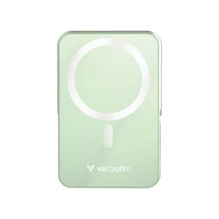 Power bank, mágneses (vezeték nélküli), 10.000mAh, VERBATIM "Charge n Go", zöld