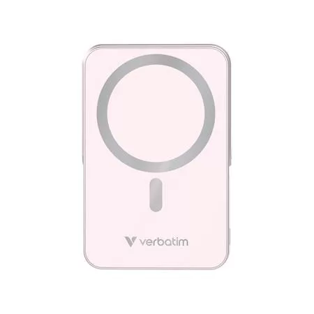 Power bank, mágneses (vezeték nélküli), 10.000mAh, VERBATIM "Charge n Go", rózsaszín