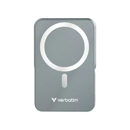 Power bank, mágneses (vezeték nélküli), 10.000mAh, VERBATIM "Charge n Go", szürke