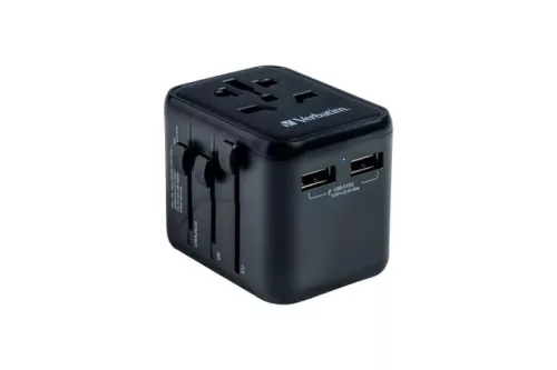 Utazóadapter, univerzális, 2xUSB, VERBATIM "UTA-01"